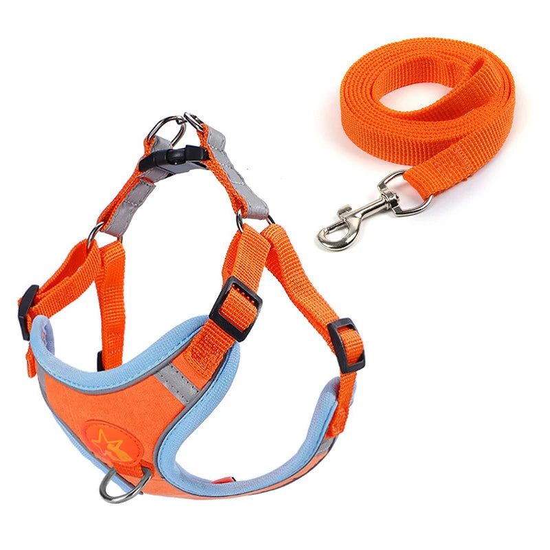 Reflective Chest Harness for Small Dogs with Traction Rope
