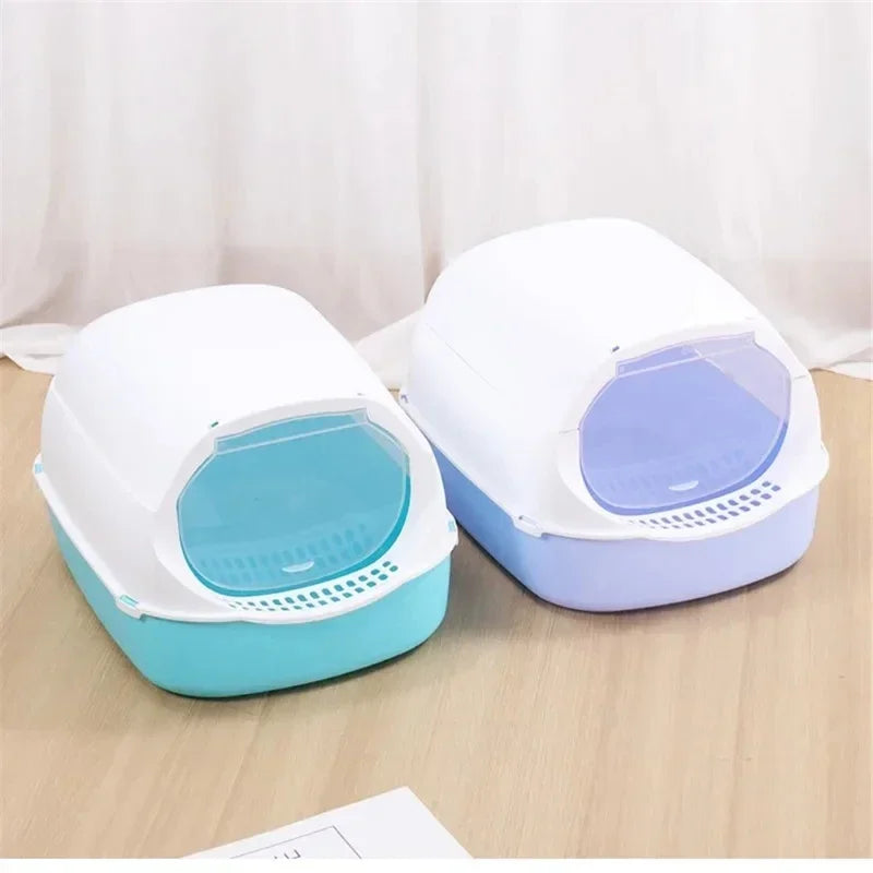 Semi-Enclosed Splashproof Cat Litter Box for Easy Cleaning