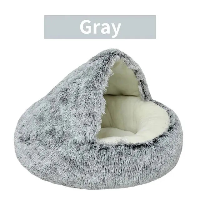 Fluffy Hooded Pet Bed for Cats and Small Dogs