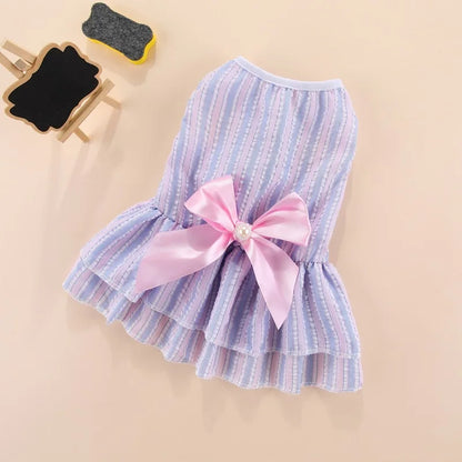 Striped Plaid Dress with Bow for Cats and Small Pets