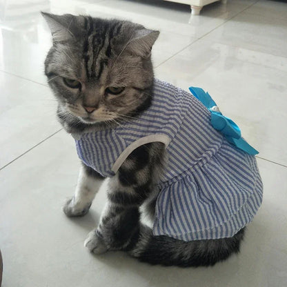Striped Plaid Dress with Bow for Cats and Small Pets