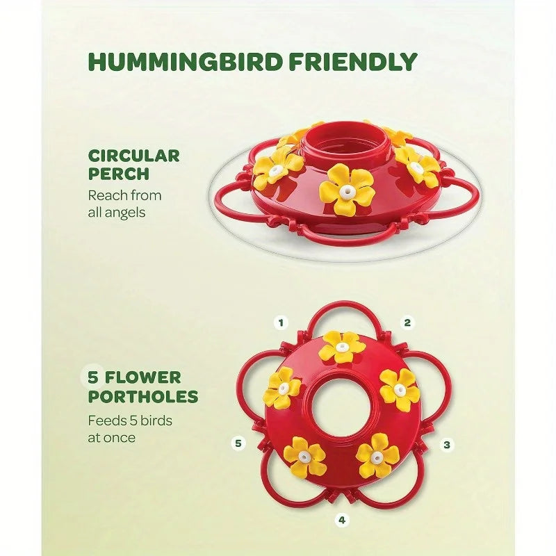 Hummingbird Feeder with 5 Nectar Ports and Hook - 13.5oz