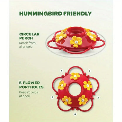 Hummingbird Feeder with 5 Nectar Ports and Hook - 13.5oz