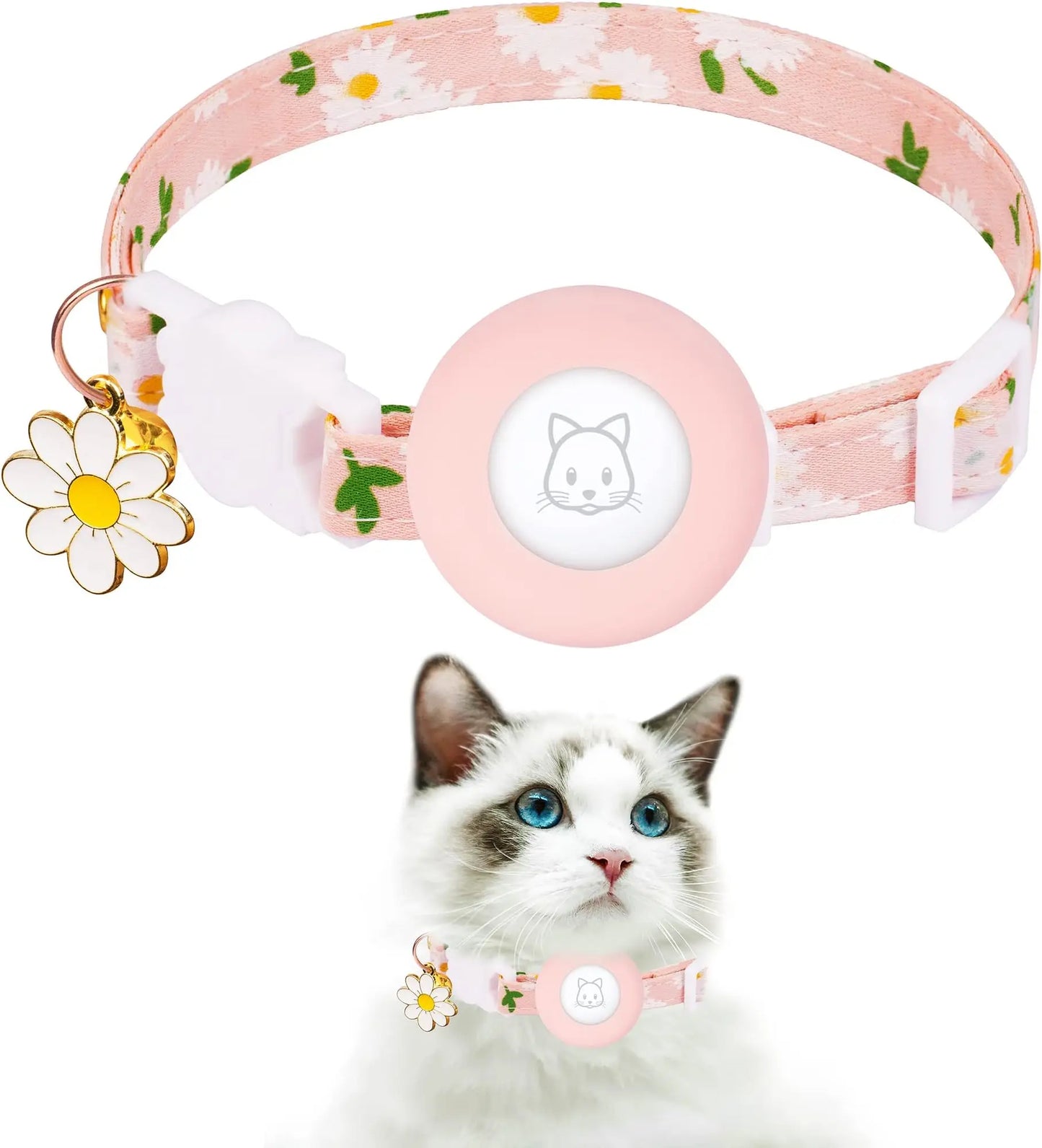 Breakaway Cat Collar with Silicone Airtag Holder & Charms