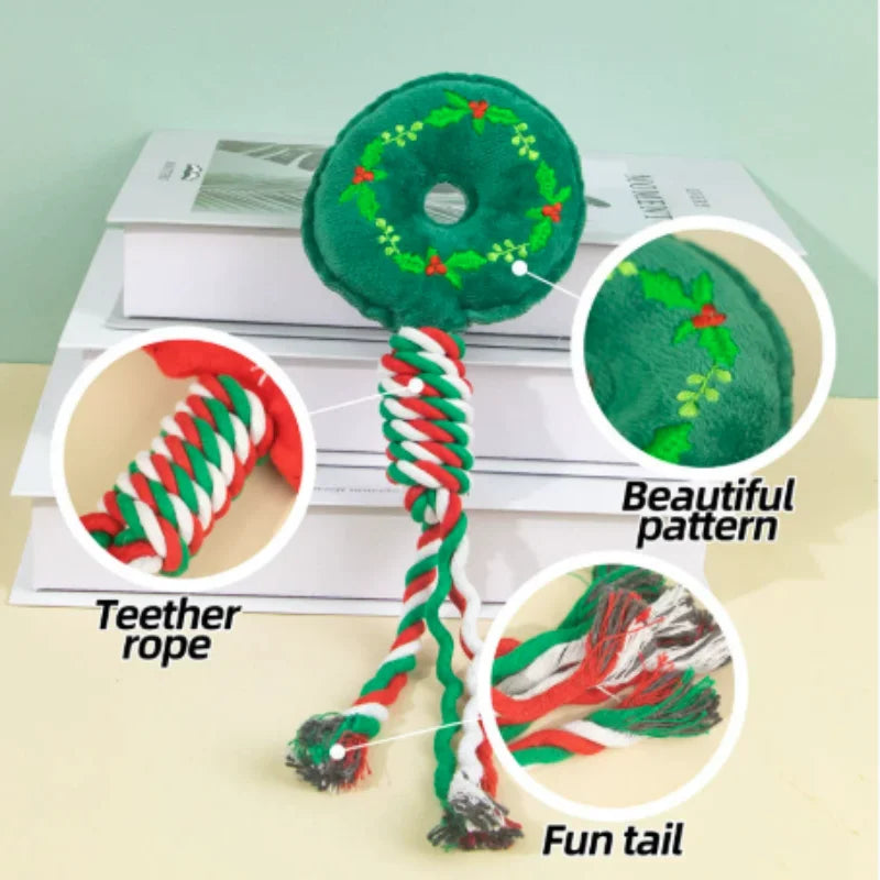 Cute Interactive Dog Squeaky Chew Toy with Cotton Ropes
