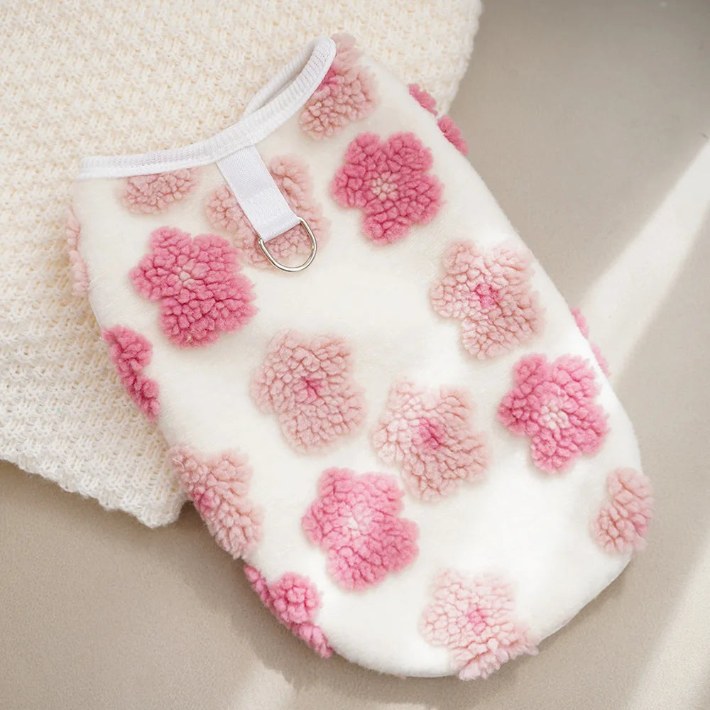 Warm Floral Print Fleece Vest for Small Dogs and Puppies