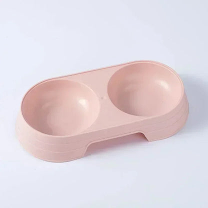 Pet Double Bowl Feeder Tray for Cats and Dogs - Macaron Design