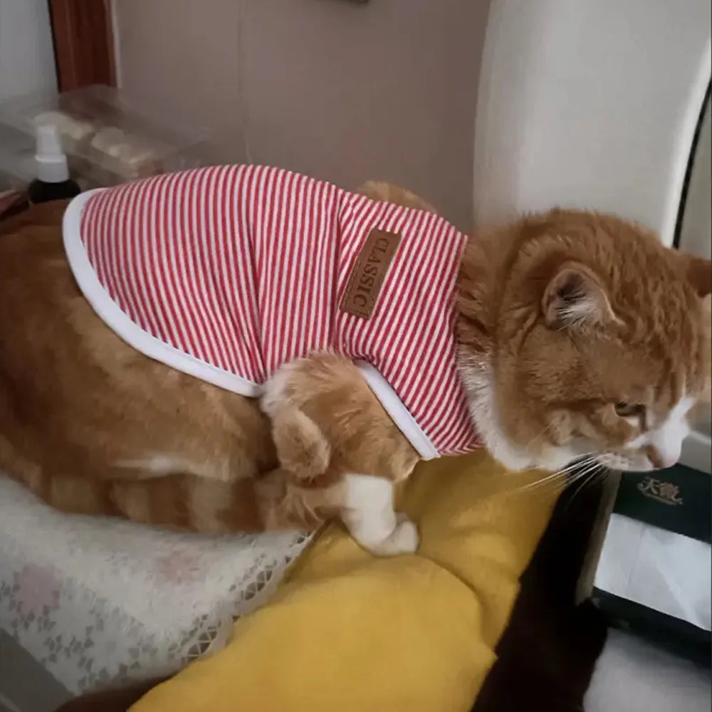 Striped Cotton Sleeveless T-Shirt for Small Dogs and Cats