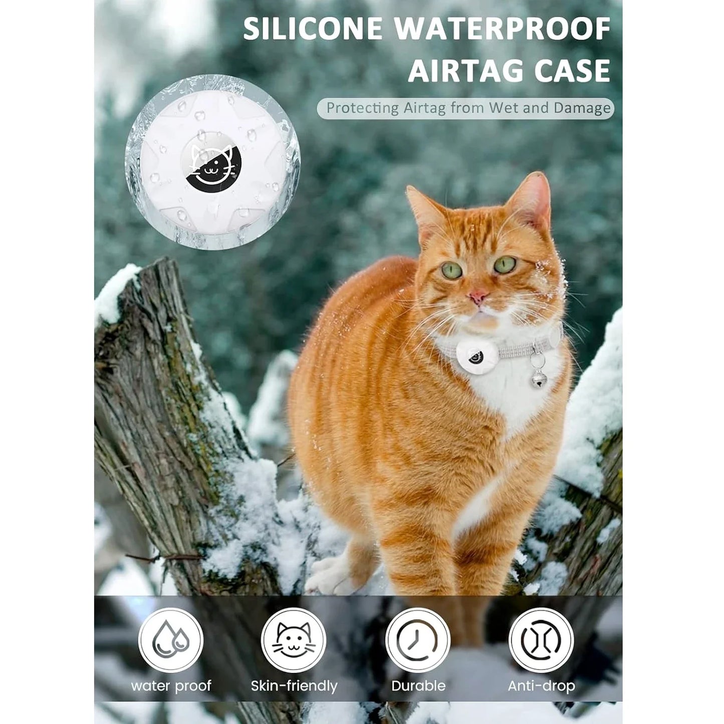 Reflective GPS Cat Collar with AirTag Holder and Bell