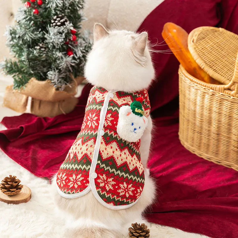 3D Bear Knit Sweater for Cats - Festive Winter Apparel