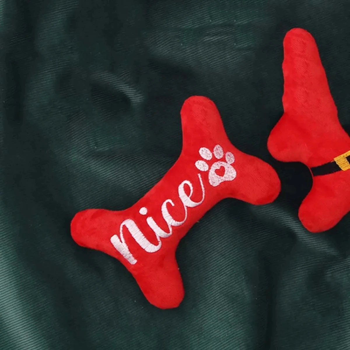 Christmas Plush Bone Chew Toy with Squeaker for Dogs