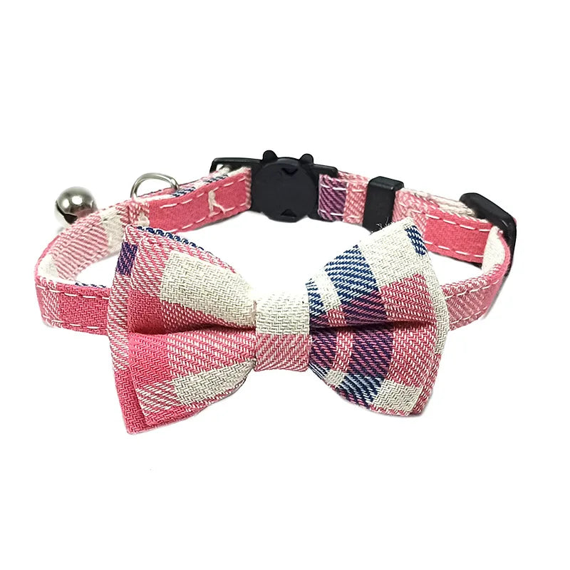 Plaid Christmas Cat Collar with Bow Tie and Bell