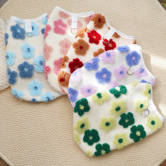 Warm Floral Print Fleece Vest for Small Dogs and Puppies