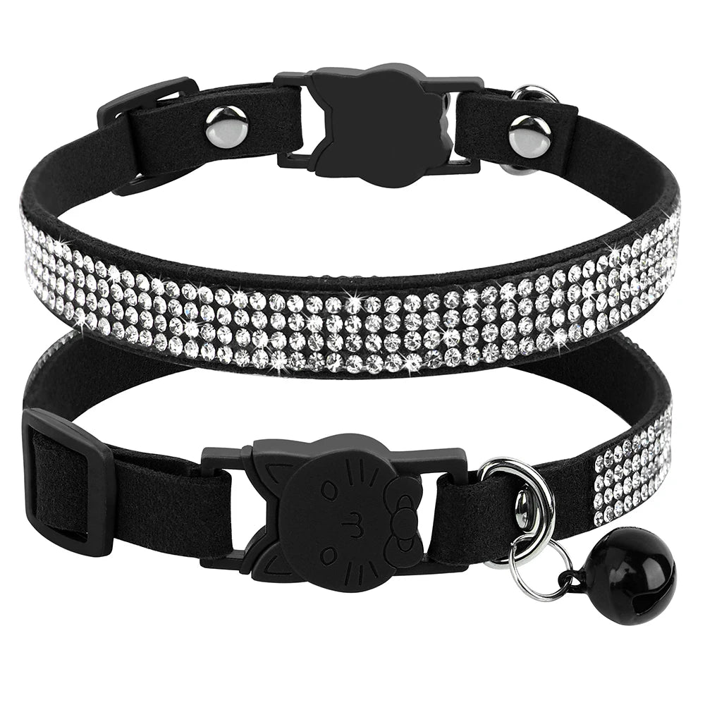 Adjustable Pink Rhinestone Cat Collar with Safety Breakaway
