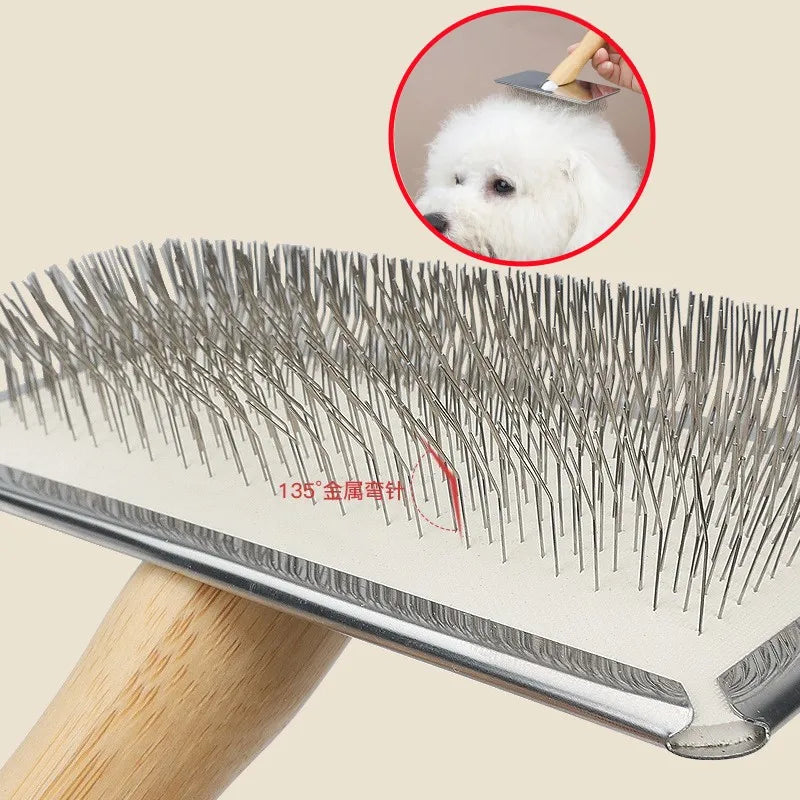 Wooden Pet Grooming Comb for Dogs and Cats with Steel Teeth