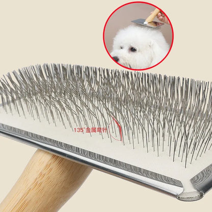Wooden Pet Grooming Comb for Dogs and Cats with Steel Teeth