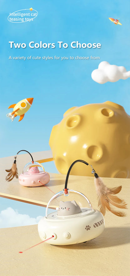 Electric UFO Cat Teaser Toy with Replaceable Feather Bell