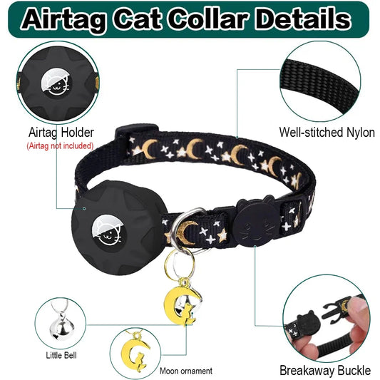 AirTag Holder Collar with Moon Ornament for Cats & Small Dogs