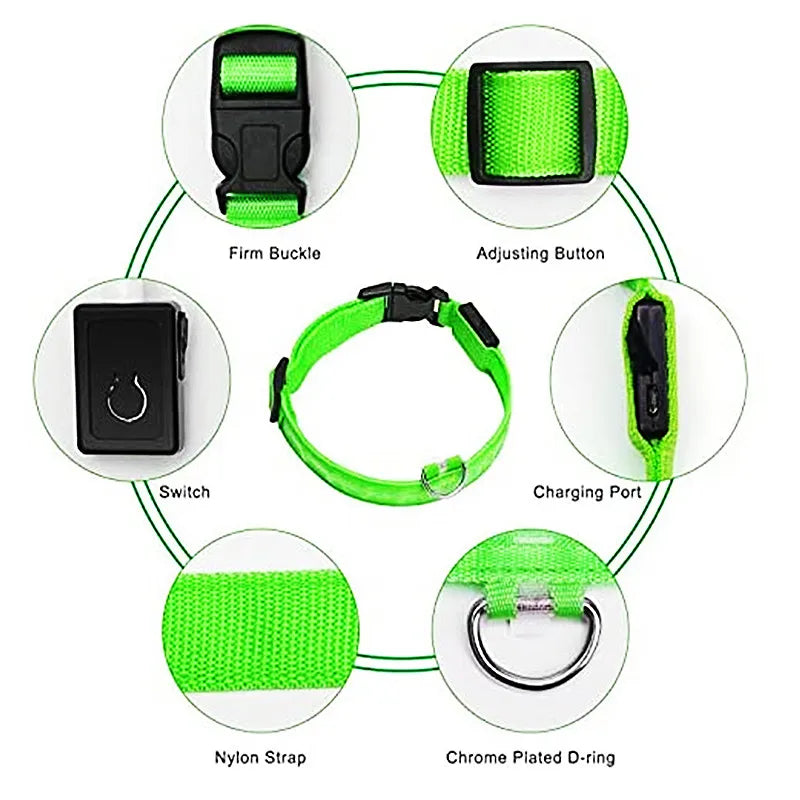 LED Glowing USB Rechargeable Pet Safety Collar for Dogs and Cats