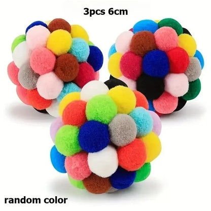 Colorful Plush Cat Toy Balls with Bells - 1/3PCS Set