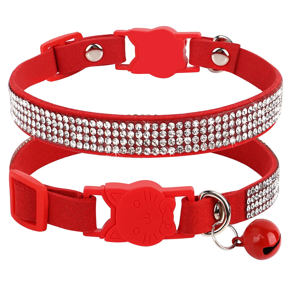 Adjustable Pink Rhinestone Cat Collar with Safety Breakaway