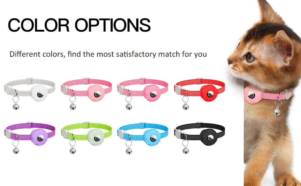 Reflective GPS Cat Collar with AirTag Holder and Bell