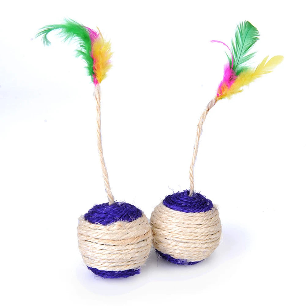 Colorful Feather Cat Toy Ball for Interactive Play and Claw Grinding