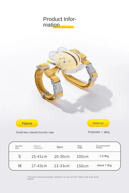 Adjustable Cartoon Bee Pet Harness and Leash Set for Small Dogs