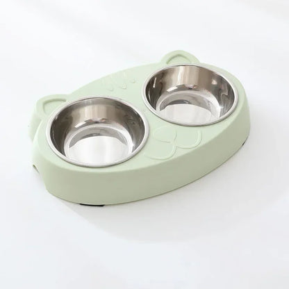 Cute Double Bowl Feeder for Cats and Dogs - Plastic Tray