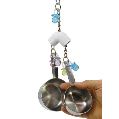 Stainless Steel Bird Toys with Chewable Acrylic Pots