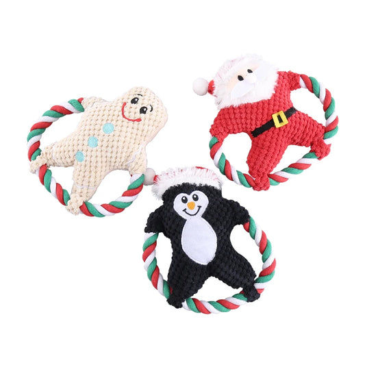 Christmas Cotton Rope Plush Dog Toys for Chewing and Play