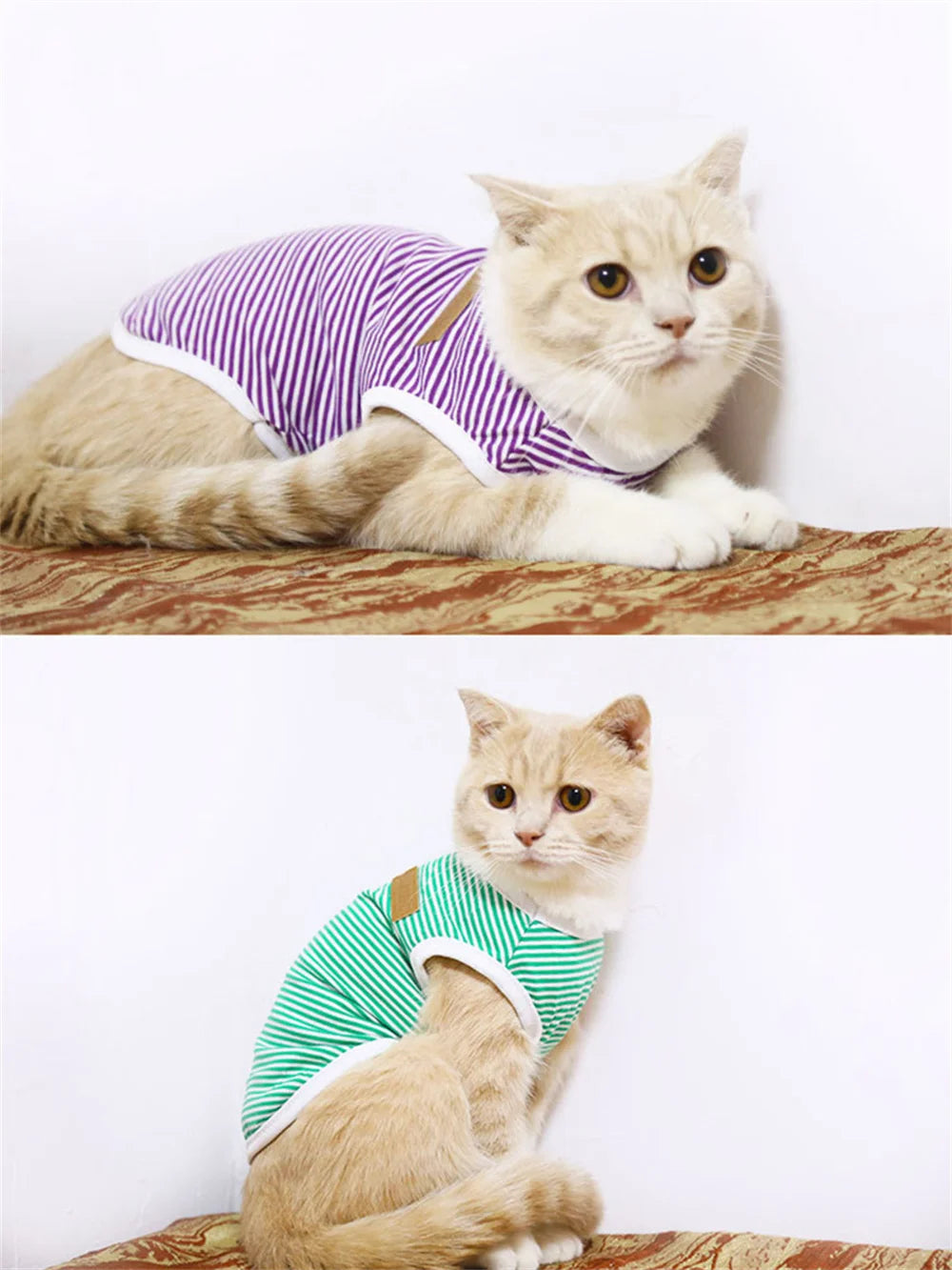 Striped Cotton Sleeveless T-Shirt for Small Dogs and Cats