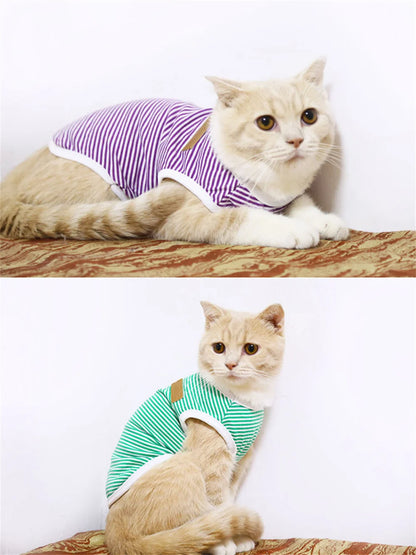 Striped Cotton Sleeveless T-Shirt for Small Dogs and Cats