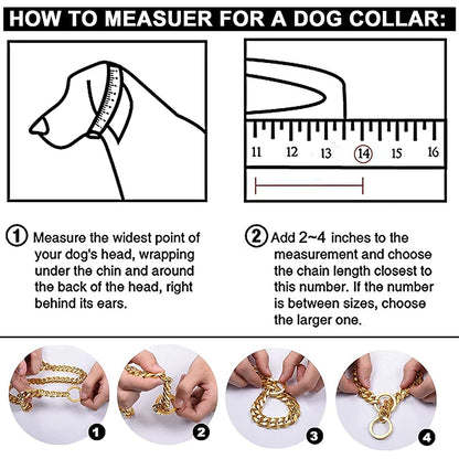 Gold Stainless Steel Chain Collar for Medium & Large Dogs