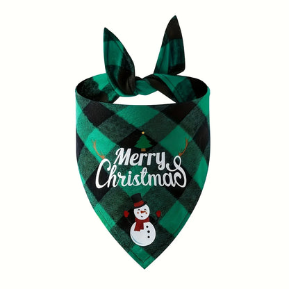 Santa & Snowman Holiday Dog Bandana - Adjustable Polyester
