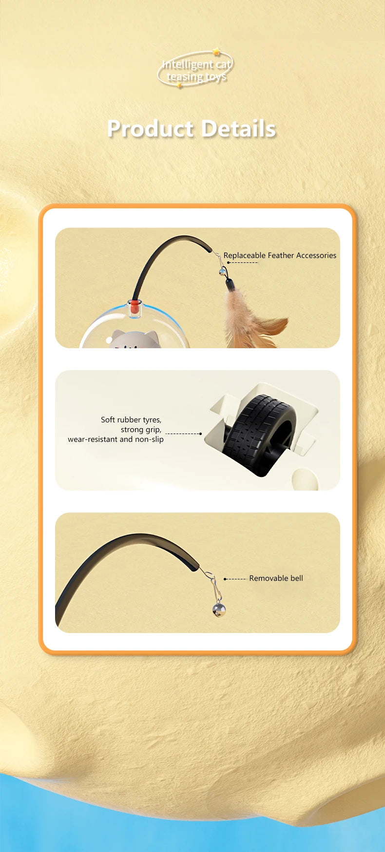 Electric UFO Cat Teaser Toy with Replaceable Feather Bell