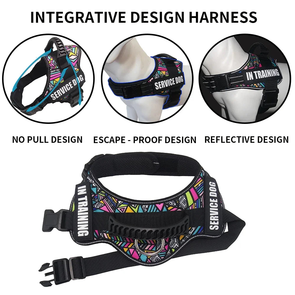 Service Dog Harness Vest with Reflective Patches for Medium Large Dogs