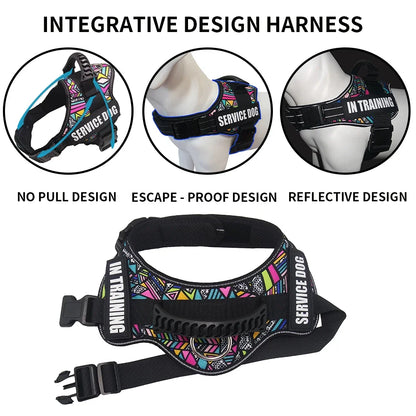 Service Dog Harness Vest with Reflective Patches for Medium Large Dogs