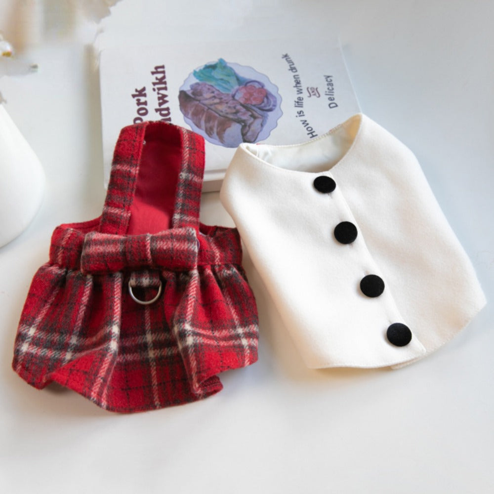 Plaid Christmas Dog Vest and Skirt for Small Pets