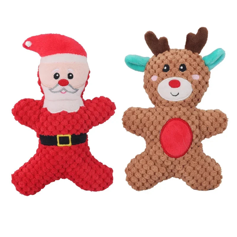 Plush Squeaky Dog Toy Set - Christmas Characters for Pets