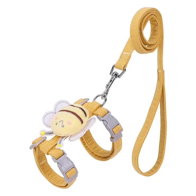 Adjustable Cartoon Bee Pet Harness and Leash Set for Small Dogs
