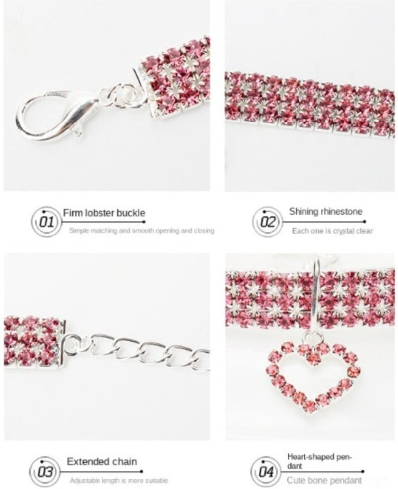 Rhinestone Pet Collar for Cats and Dogs - Adjustable Love Design