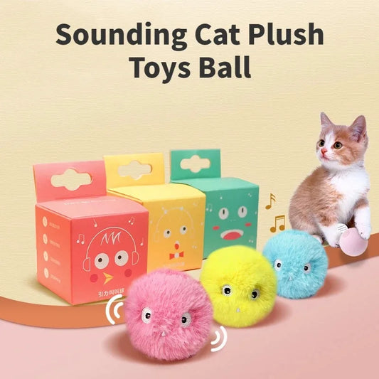 Plush Self-Healing Cat Teaser Balls with Sound Effects