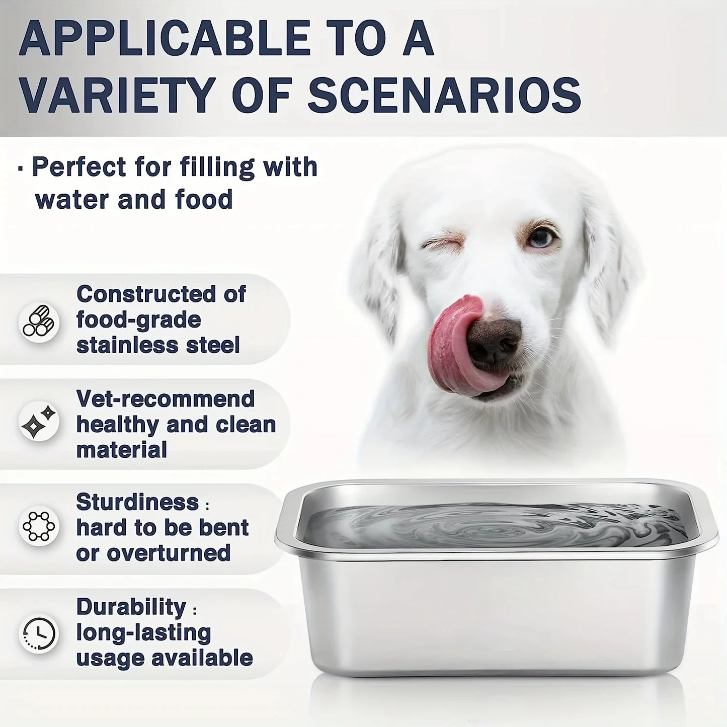 Stainless Steel Dog Bowl - Large Capacity Pet Feeding Tray