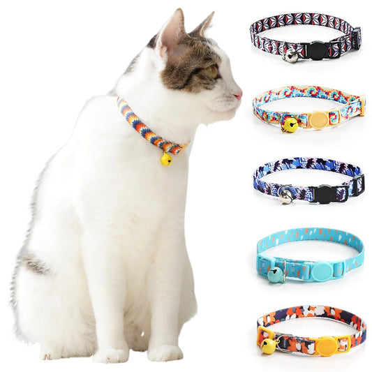 Adjustable Soft Nylon Cat Collar with Small Bell 15-30cm
