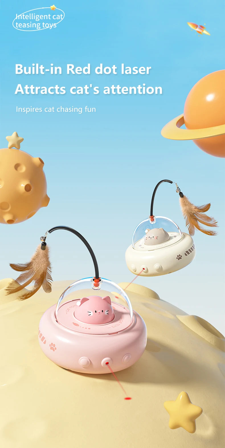 Electric UFO Cat Teaser Toy with Replaceable Feather Bell