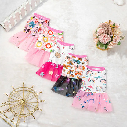 Lace Design Spring Summer Dog & Cat Dress with Mesh Skirt