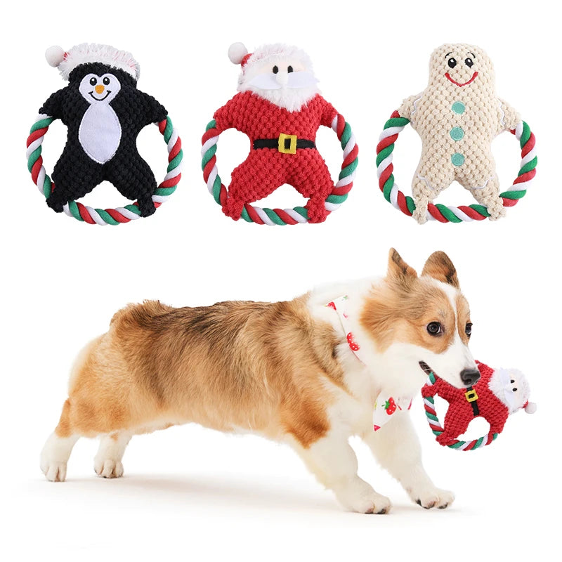 Christmas Cotton Rope Plush Dog Toys for Chewing and Play