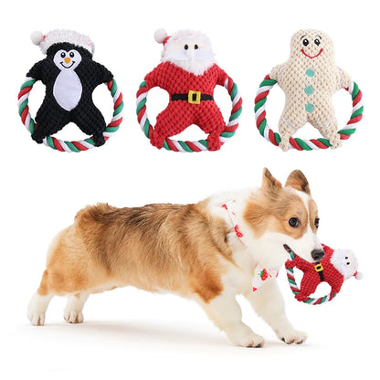 Christmas Cotton Rope Plush Dog Toys for Chewing and Play
