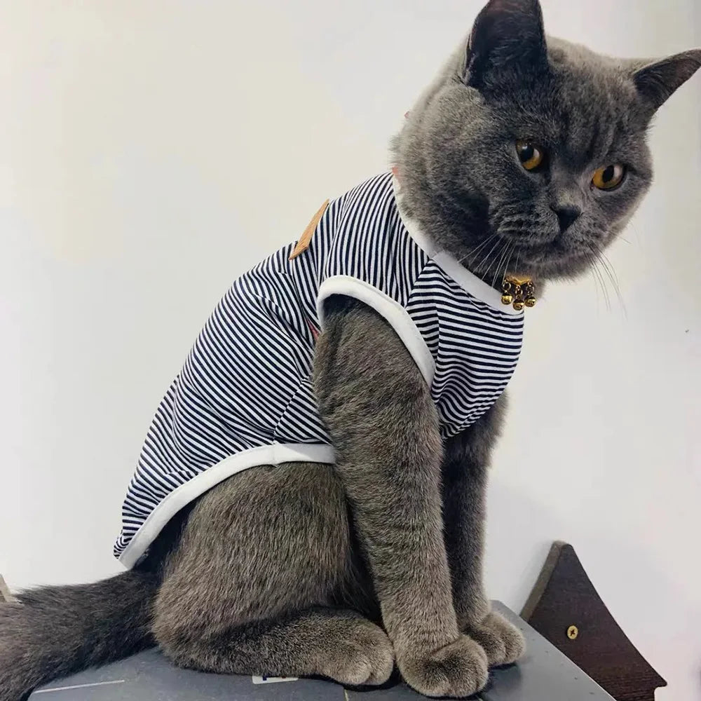 Striped Cotton Sleeveless T-Shirt for Small Dogs and Cats